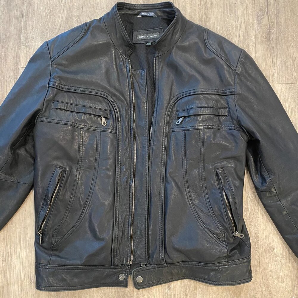Dimitri Collection Black Leather Jacket L Moto Café Racer Made in Italy
